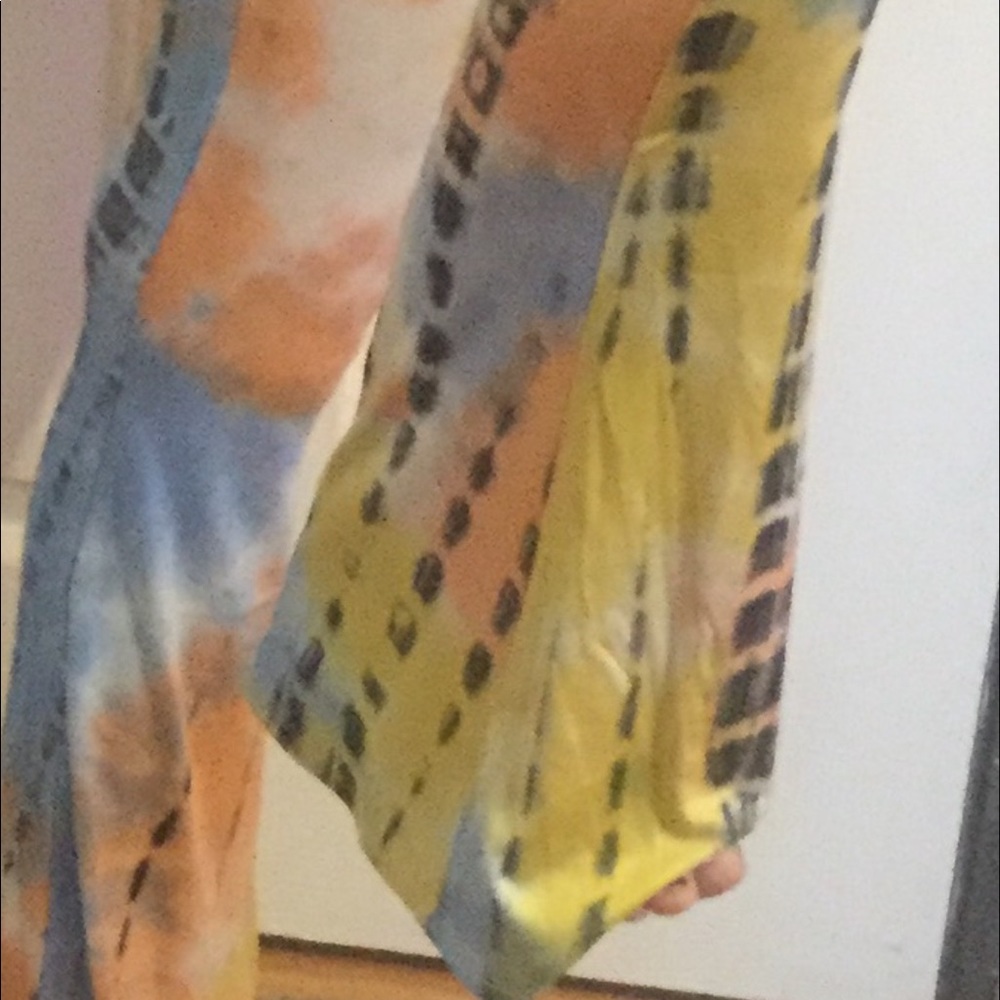 ❌DONATED❌Yellow Tie Dye Lightweight Hippie Style Jersey Pant Leggings - Picture 5 of 9
